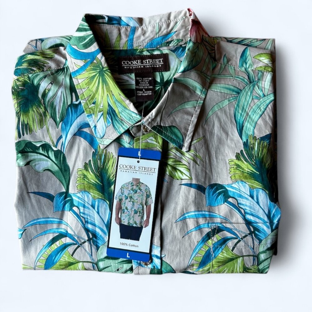 Cooke Street Men's short Sleeve Aloha Hawaiian Shirt Cotton Floral Tan Size L